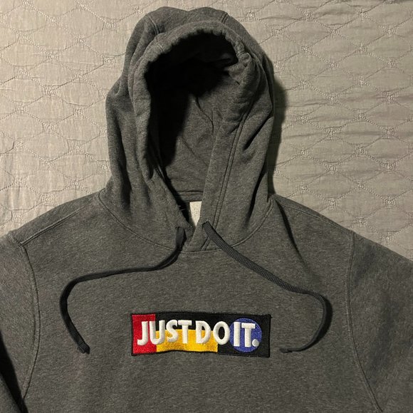 NIKE Just Do It Pullover Hoodie Sweater Embroidered Patch With Pockets Size S - Picture 3 of 9